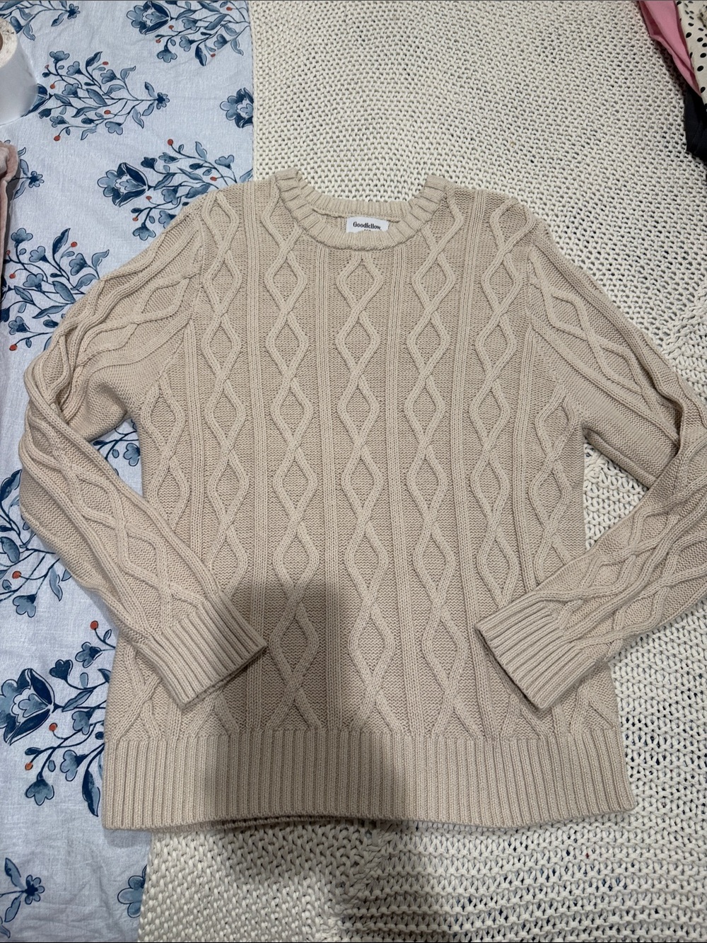 Goodthreads Women's Cable-Knit Crewneck Sweater in Cream